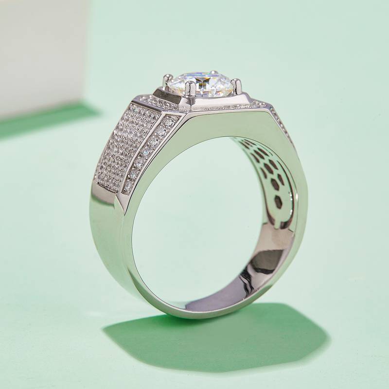 戴军款S925银镀白金MoissaniteMen's Ring2ctD级